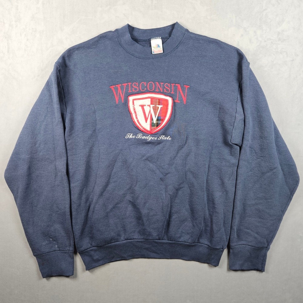 Vintage Fruit of the Loom Sweatshirt Women Large Blue Wisconsin Badger State 90s